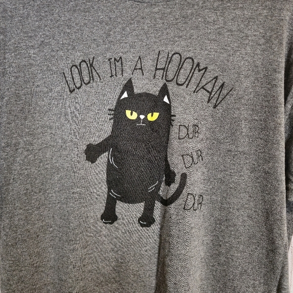 Womens, Heather Gray, Graphic T-Shirt "Look Im A Hooman" Cat, Size : Large - Picture 3 of 7